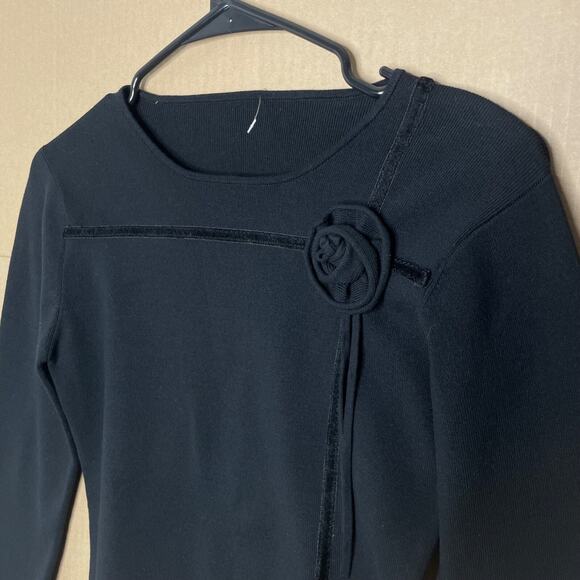 Y2K Women’s Fitted Black Sweater Top M Rosette Whimsigoth Grunge Witchy NWOT - Picture 3 of 5